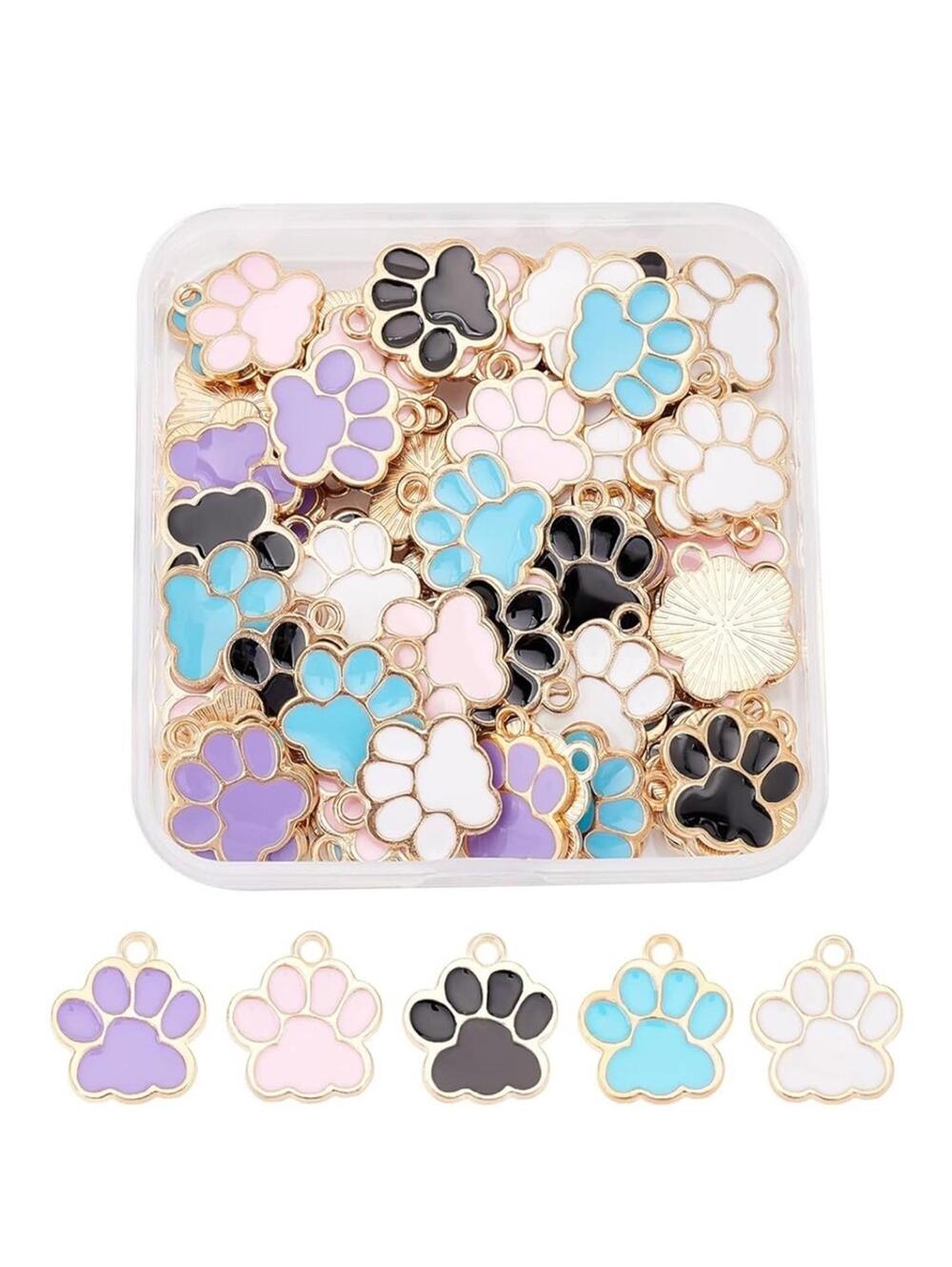 Paw Print Charms DIY Pendant Jewelry Making Multicolored Pink Gold Blue Gift New - Picture 3 of 3